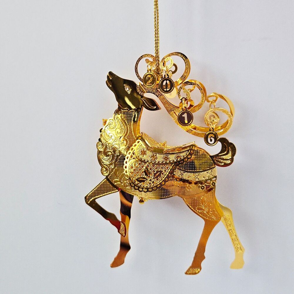 2016 Annual Fanciful Reindeer Danbury Mint Christmas Ornament 23k Gold Plated